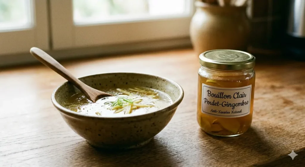 Bouillon clair poulet-gingembre – anti-nausées naturel