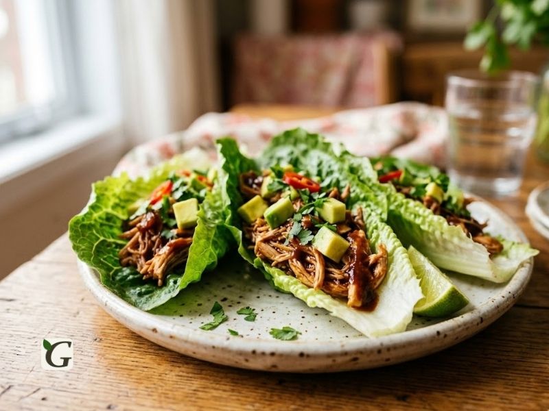 Tacos de laitue au poulet effiloché "BBQ" et avocat